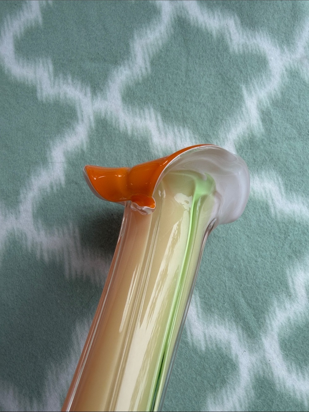 Vintage Italian Murano Jack in the Pulpit Art Glass Vase MCM Orange White Green - Picture 7 of 13